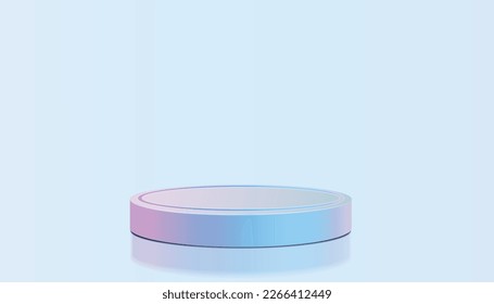 Hologram color podium cylinder display background pink blue light with clean wall in purple theme. 3D illustration rendering.