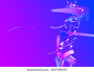 Hologram Confetti. Abstract Poster. Foil Holographic Illustration. Purple Light Glitter. Neon Background. Laser Texture. Anniversary Effect. Digital Paper. Blue Hologram Confetti