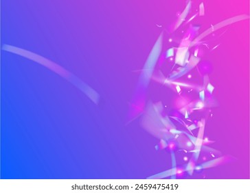 Hologram Confetti. Abstract Tinsel. Purple Light Ribbon. Carnaval Burst. Festive Glitter. Happy Holographic Explosion. Glare Sparkle. Isolated Flag. Blue Hologram Confetti