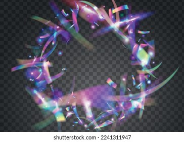 Hologram Confetti. Blur Carnaval Decoration. Blue Metal Sparkles. Laser Flare. Holographic Background. Digital Art. Neon Texture. Modern Foil. Violet Hologram Confetti