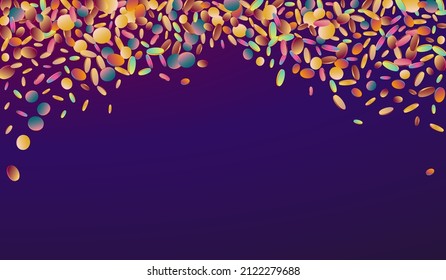 Hologram Confetti Carnival Purple Background. Magic Flying Polka Design. Independence Backdrop. Colored Festival Wallpaper.