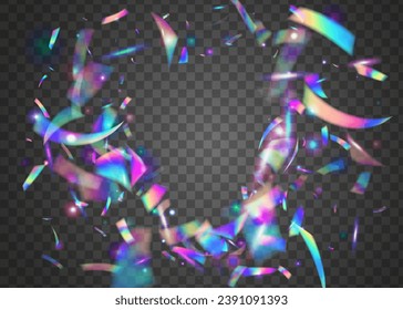 Hologram Confetti. Digital Art. Purple Metal Glitter. Carnival Glare. Laser Banner. Cristal Effect. Blur Festival Decoration. Modern Foil. Blue Hologram Confetti