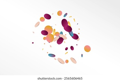Hologram Confetti Festival Grey Background. Colored Celebration Polka Banner. Fun Postcard. Holographic Carnival Card.