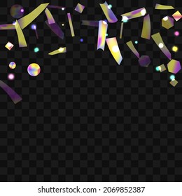 Hologram Confetti. Great design for any purposes.  Banner template. Blur background. Blurred concept. Colorful space background. Holiday, birthday.