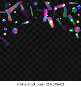 Hologram Confetti. Great design for any purposes.  Banner template. Blur background. Blurred concept. Colorful space background. Holiday, birthday.