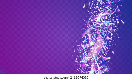 Hologram Confetti. Laser Gradient. Isolated Tinsel. Explosion Glitter. Carnaval Ribbon. Blue Art Background. Foil Christmas Explosion. Surprise Design. Pink Hologram Confetti