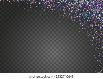 Holograma Confetti. Padrão de luz. Feliz cenário abstrato. Blue Disco Burst. Banner De Queda. Fundo Iridescente. Efeito holográfico. Design digital. Confete com Holograma Roxo