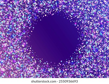 Holograma Confetti. Poeira Moderna. Brilho Azul Brilho. Festa Serpentina. Papel Iridescente. Faixa de Opções. Padrão 3d. Explosão Colorida Leve. Confete com Holograma Roxo