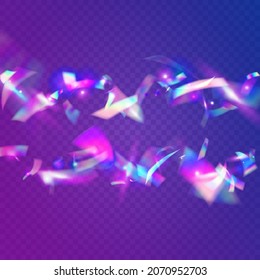 Hologram Confetti. Neon Background. Shiny Design. Glitter Foil. Blur Celebrate Sunlight. Blue Laser Effect. Holographic Glitter. Glamour Art. Purple Hologram Confetti