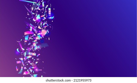 Hologram Confetti. Webpunk Art. Purple Party Sparkles. Glitter Foil. Holographic Background. Retro Abstract Template. Cristal Glare. Shiny Flare. Blue Hologram Confetti