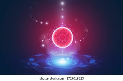 Hologram of coronavirus COVID-2019 on a blue futuristic background concept search innovation background vector design .