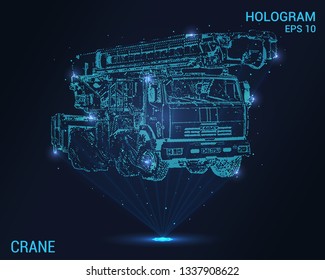 Hologram crane. Digital and technological background of crane. Futuristic design the crane