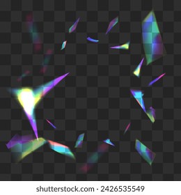 Hologram Cristal Vector Transparent Background. Neon Refraction Glamour Texture. Rainbow Foil Falling Illustration. Shiny Christmas Blur Border.