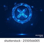 Hologram cross mark. Cross mark made of polygons, triangles, dots, and lines. Low-poly cross mark structure of connections. Technology concept vector.