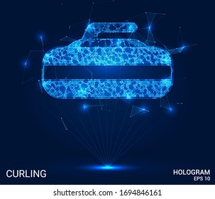 Curling Holograma. Piedra para polígonos de curado, triángulos de puntos y líneas. Estructura de articulaciones de popa baja. El concepto tecnológico