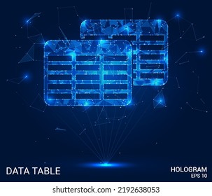 Hologram Data Table. A Data Table Of Polygons, Triangles Of Points And Lines. The Data Table Icon Is A Low-poly Connection Structure. Technology Concept Vector.