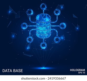 Hologram database. The big date consists of polygons, triangles of points and lines. The database is a low-poly compound structure. Technology concept vector.