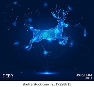 Hologramm Hirsch. Hirsche aus Polygonen, Dreiecken, Punkten und Linien. Low-Poly-Hirschstruktur von Verbindungen. Technologiekonzept, Vektor.