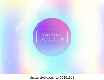 Hologram Design. Simple Flyer. Magic Poster. Dynamic Dots. Violet Shiny Shape. Geometric Pattern. Rainbow Presentation. Round Luminous Elements. Blue Hologram Design
