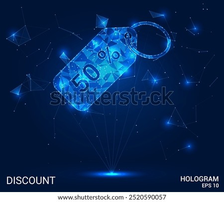 Hologram discount. discount from polygons, triangles of points and lines. Discount low-poly compound structure. Technology concept vector.