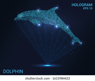 Hologram Dolphin. Holographic projection of a Dolphin. Flickering energy flux of particles. Scientific design animals.