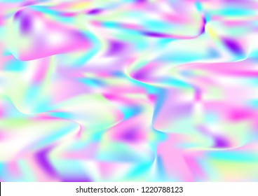 Hologram Dreamy Vector Fairy Tale Background. Holographic Rainbow Gradient Design, Girlie Iridescent Waves Wallpaper. Fairy Tale, Magic Neon Pearlescent Teal. Glam Contrast Landing Page