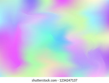 Hologram Dreamy Vector Fairy Tale Background. Gradient Design, Holographic Rainbow Girlie Iridescent Waves Wallpaper. Fairy Tale, Unicorn, Magic Neon Pearlescent Teal. Glam Contrast Hipster Texture