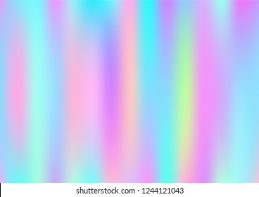 Hologram Dreamy Vector Fairy Tale Background. Holographic Rainbow Gradient Overlay, Modern Girlie Iridescent Wallpaper. Fairy Tale, Unicorn, Magic Neon Pearlescent Teal. Glam Contrast Landing Page