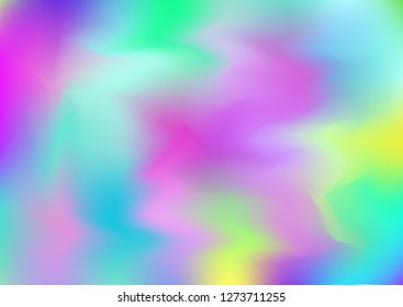 Hologram Dreamy Vector Fairy Tale Background. Gradient Design, Holographic Rainbow Girlie Iridescent Waves Wallpaper. Bright Pearlescent Hologram Fairy, Organic Banner. Modern Tech Music Design