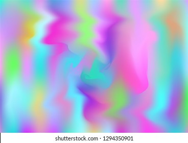 Hologram Dreamy Vector Fairy Tale Background. Rainbow Girlie Iridescent Gradient, Simple Holographic Fluid Wallpaper. Hologram, Unicorn, Magic Neon Pearlescent Banner. Glam Contrast Landing Page