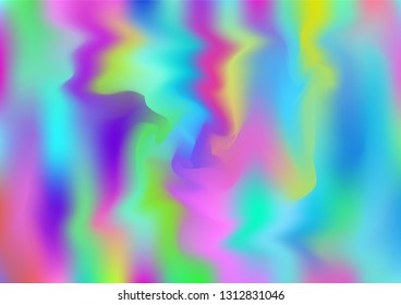 Hologram Dreamy Vector Fairy Tale Background. Simple Holographic Rainbow Gradient, Girlie Iridescent Print Wallpaper. Bright Pearlescent Hologram Fairy Cool Web Banner. Contrast Glitch Music Texture