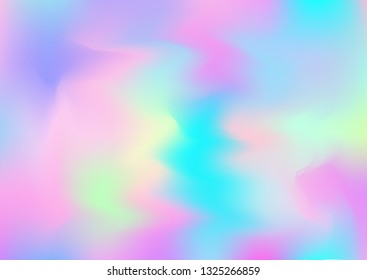 Hologram Dreamy Vector Fairy Tale Background. Holographic Rainbow Gradient Design, Girlie Iridescent Waves Wallpaper. Neon Hologram, Fairy, Magic Pearlescent Banner. Modern Glitch Music Design