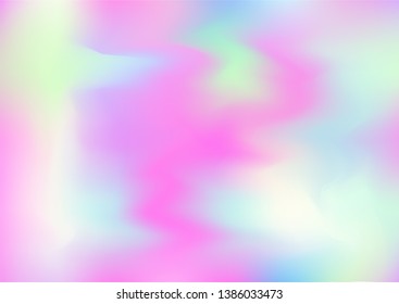 Hologram Dreamy Vector Fairy Tale Background. Simple Holographic Rainbow Girlie Iridescent Gradient, Fluid Wallpaper. Bright Pearlescent Hologram Fairy Cool Web Banner. Contrast Glitch Music Texture