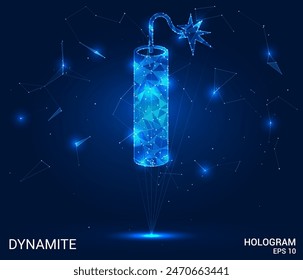Hologramm aus Dynamit auf dunklem Hintergrund. Moderne digitale Illustration. Perfekt für Technologie, Sicherheit und Virtual-Reality-Konzepte.