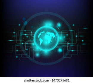 Hologram Earth digital network technology vector background .Future technology push earth button concept