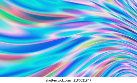 Hologram Effect Dynamic Energetic Structure Vector Liquid Abstract Background. Iridescent Holographic Neon Colored Wavy Pattern Modern Vibrant Gradient Abstraction. 3D Render Psychedelic Art Wallpaper