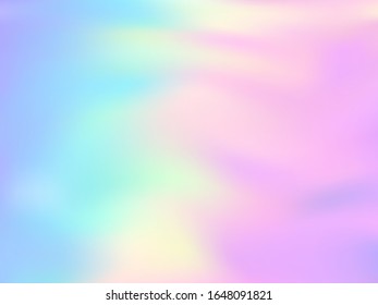 Hologramm-Effekt glitzert Farbverlauf-Vektorillustration Design. Heller, pastellfarbener Regenbogen, einfarbiger Hintergrund. Flüssige Farben spritzen den Hintergrund. Lucid Neon Glitch Effekt Hologramm Farbverlauf-Wallpaper.