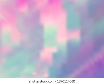 Hologram effect glitch gradient vector design. Blurry pink turquoise purple background. Liquid colors neon background. Opalescence neon glitch effect hologram gradient wallpaper.
