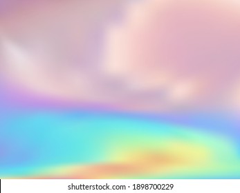 Hologram effect glitch gradient vector design. Ombre pastel rainbow unicorn background. Hologram colors liquid background. Opalescence neon glitch effect hologram gradient wallpaper.