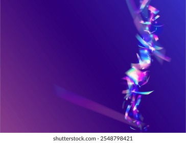 Hologram Effect. Retro Iridescent Serpentine. Happy Pattern. Festive Glitter. Party Ribbon. Isolated Flag. Falling Banner. Purple Glare Background. Pink Hologram Effect