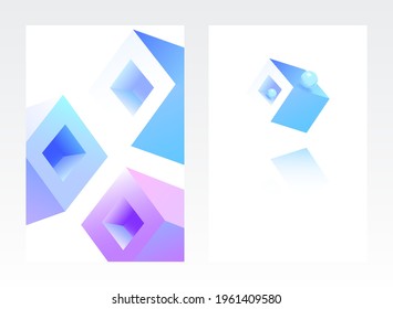 Hologram Element Modern Vector Set White Background. Paper Rhombus Pattern. Blue Color Design. Bright Figure Brochure.