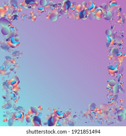 Hologram Elements Party Vector Blue Background. Digital 3d Banner. Color Cosmic Holography Pattern. Iridescent Shape Poster.