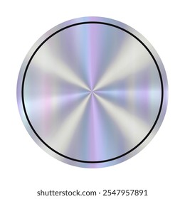 Hologram empty circular design featuring a smooth metallic surface with a gradient and central point of interest in a minimalist style. Holographic round blank sticker