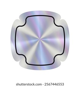 Hologram empty sticker. Holographic label showcases a central luminous design surrounded by flowing iridescent colors with copy space.