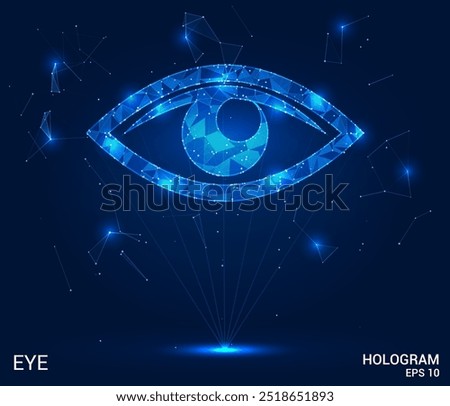 Hologram eye. Eye made of polygons, triangles, dots, and lines. Low-poly eye structure of connections. Technology concept vector.