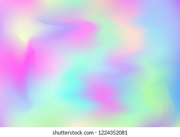 Hologram Fairy Tale Dreamy Vector Background. Simple Holographic Rainbow Girlie Iridescent Gradient, Fluid Wallpaper. Neon Hologram, Fairy, Magic Pearlescent Banner. Modern Tech Music Design