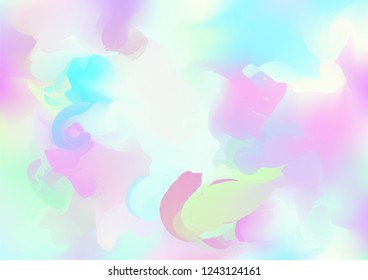 Hologram Fairy Tale Dreamy Vector Background. Rainbow Holographic Gradient Overlay, Trendy Iridescent Girlie Wallpaper. Bright Pearlescent Hologram Fairy, Organic Banner. Contrast Glitch Landing Page