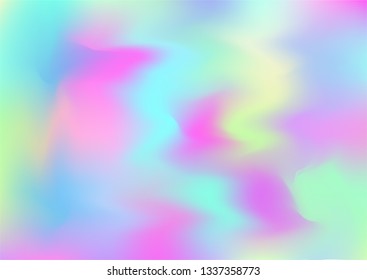Hologram Fairy Tale Dreamy Vector Background. Holographic Rainbow Gradient Design, Girlie Iridescent Waves Wallpaper. Fairy Tale, Unicorn, Magic Neon Pearlescent Teal. Modern Glitch Music Design