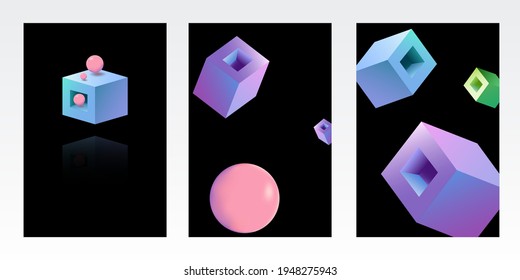 Vector de papel gráfico Holograma: ajuste fondo negro. Plantilla Rectángulo Estético. Imagen de negocio morado y rojo. Afiche de elementos luminosos.