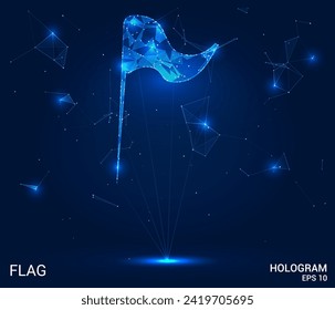 Un holograma de la bandera. Una bandera hecha de polígonos, triángulos de puntos y líneas. La bandera es una estructura compuesta de baja polilla. Vector de concepto de tecnología.